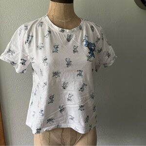 Lilo & STITCH Jrs sz L White Short Sleeve Crop Tshirt Tee AOP